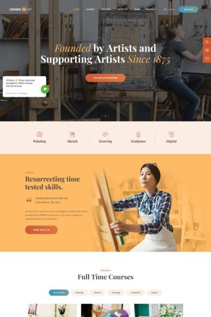 crown art drawing and music school wordpress theme