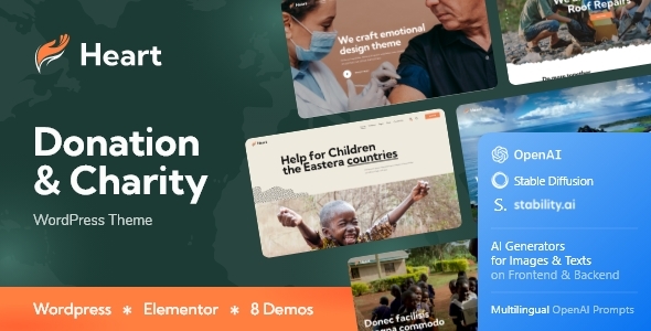 heart donation and charity non profit wordpress theme ai