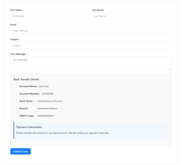 Fluent Forms Bank Transfer Payment Gateway - Image 3