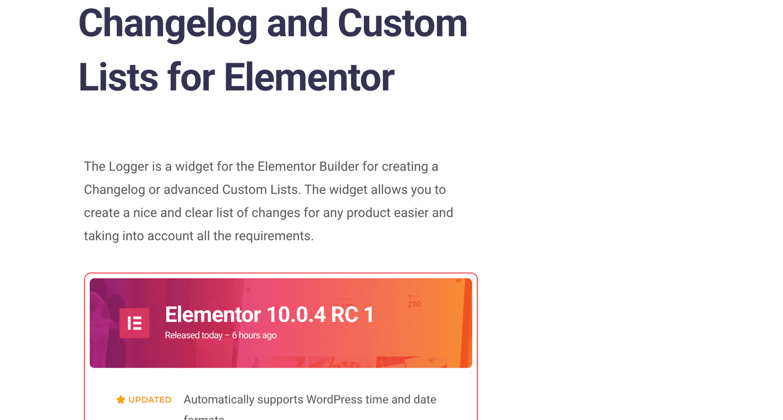 Logger Changelog & Custom List for Elementor