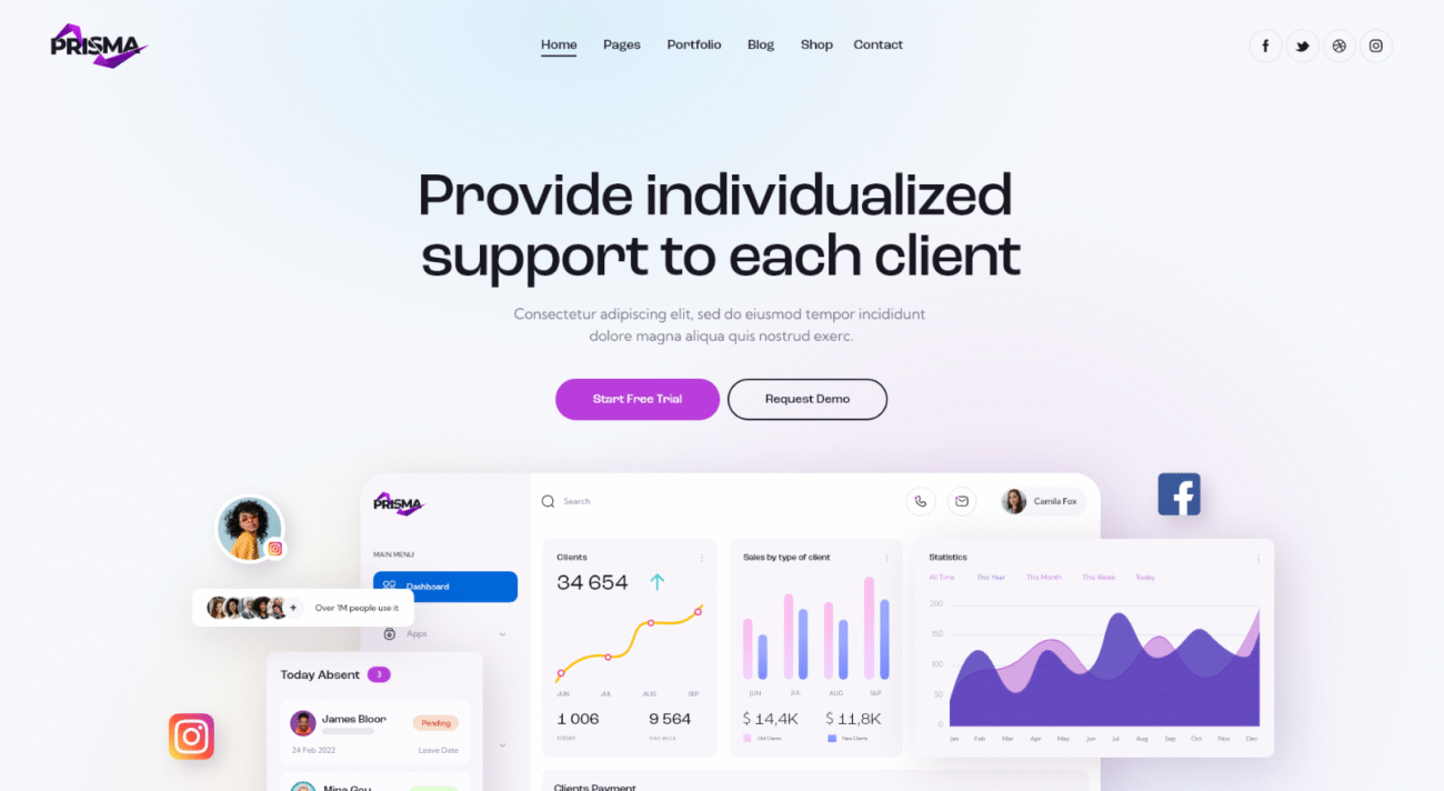 Prisma WordPress Theme – Mobile App & Business Site Design