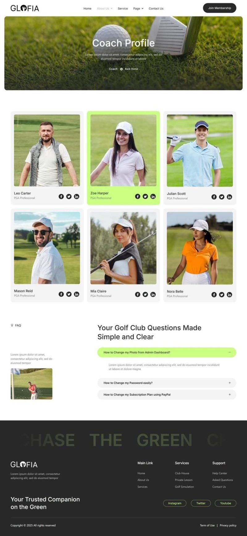 Golfia Elementor Template Kit for golf club and courses 