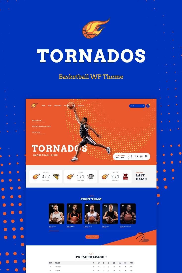 Tornados Basketball NBA Team WordPress Theme
