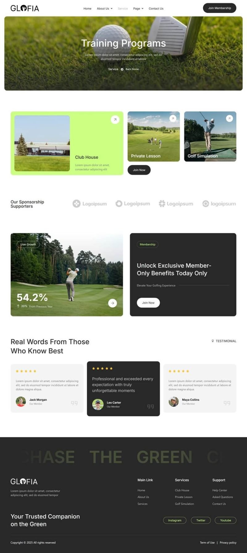 Glofia Elementor Template Kit for golf club and courses