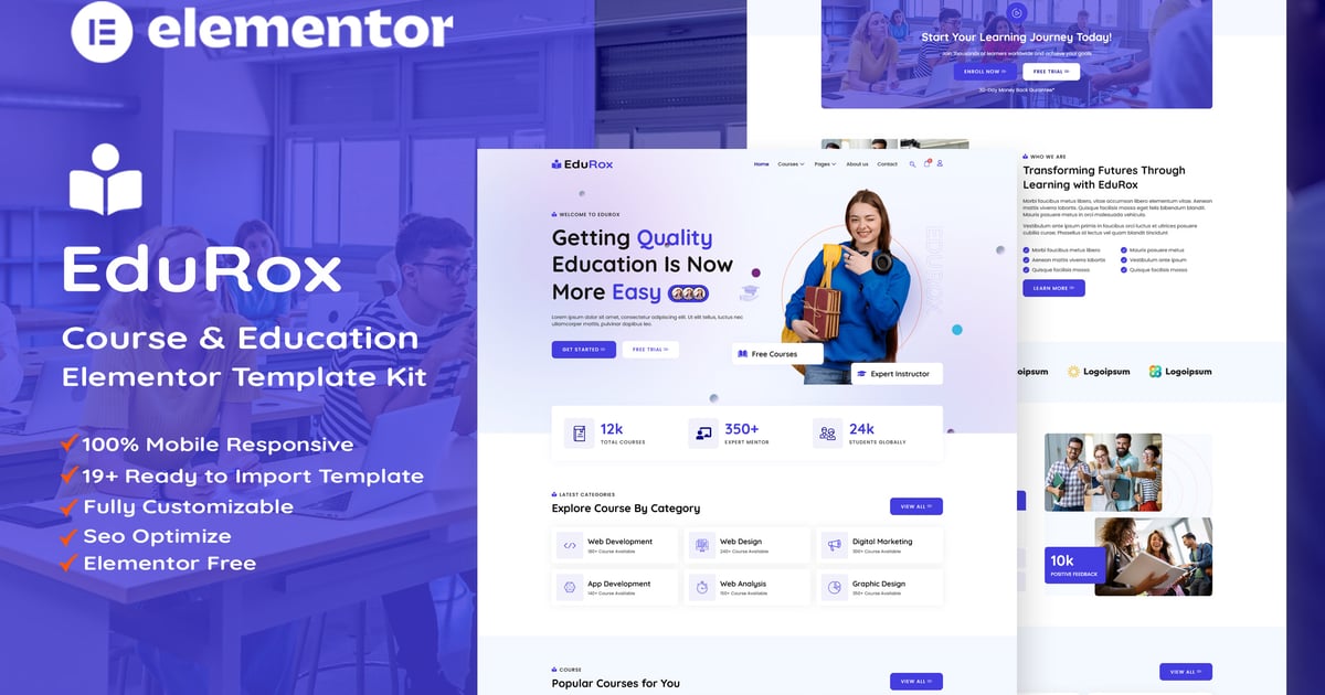 EduRox – Online Course & Education Elementor Pro Template Kit