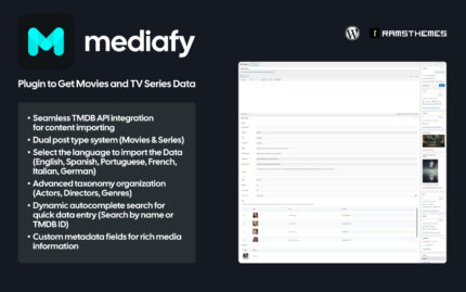 MEDIAFY – Get Movie and Series Data with TMDB API WordPress Plugin