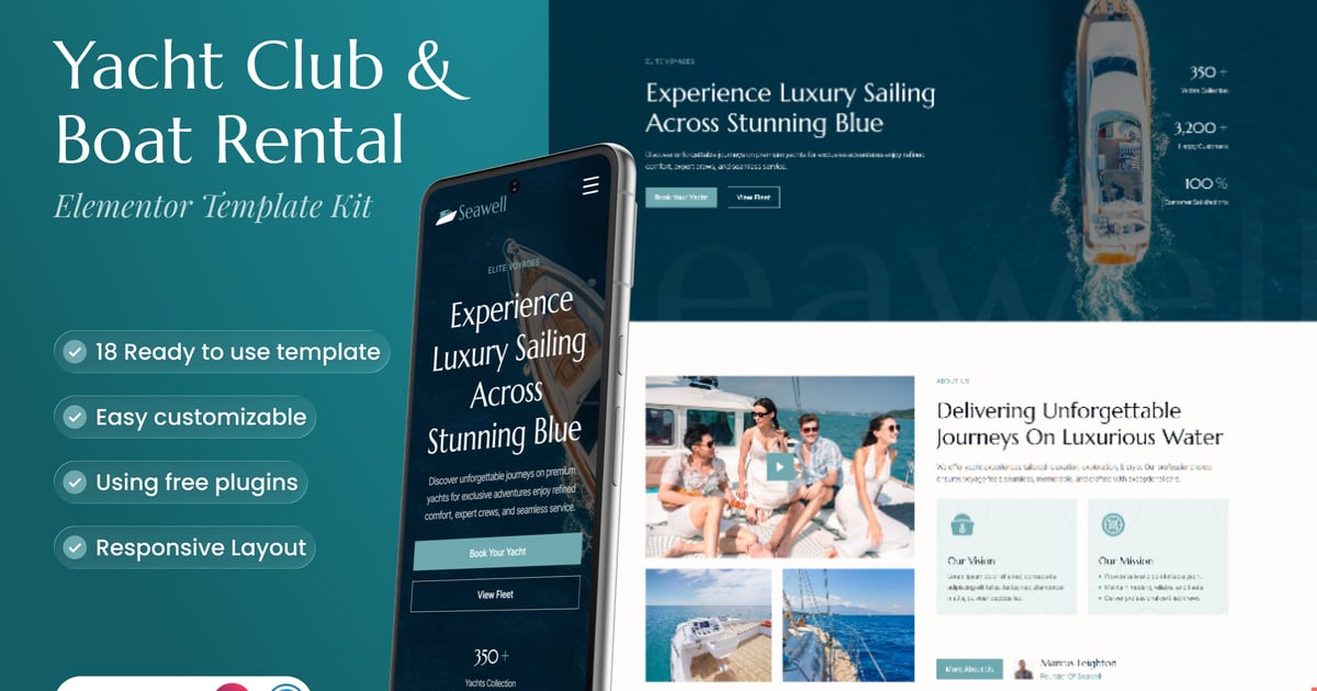 Seawell – Yacht Club & Boat Rental Elementor Template Kit